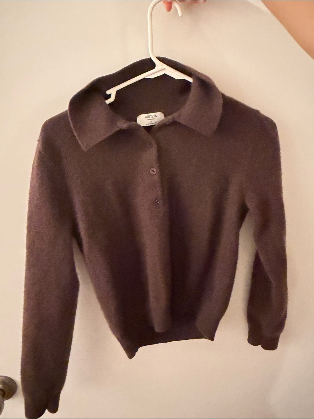 Aritzia Dark Brown Collared Button-Front Knit Sweater